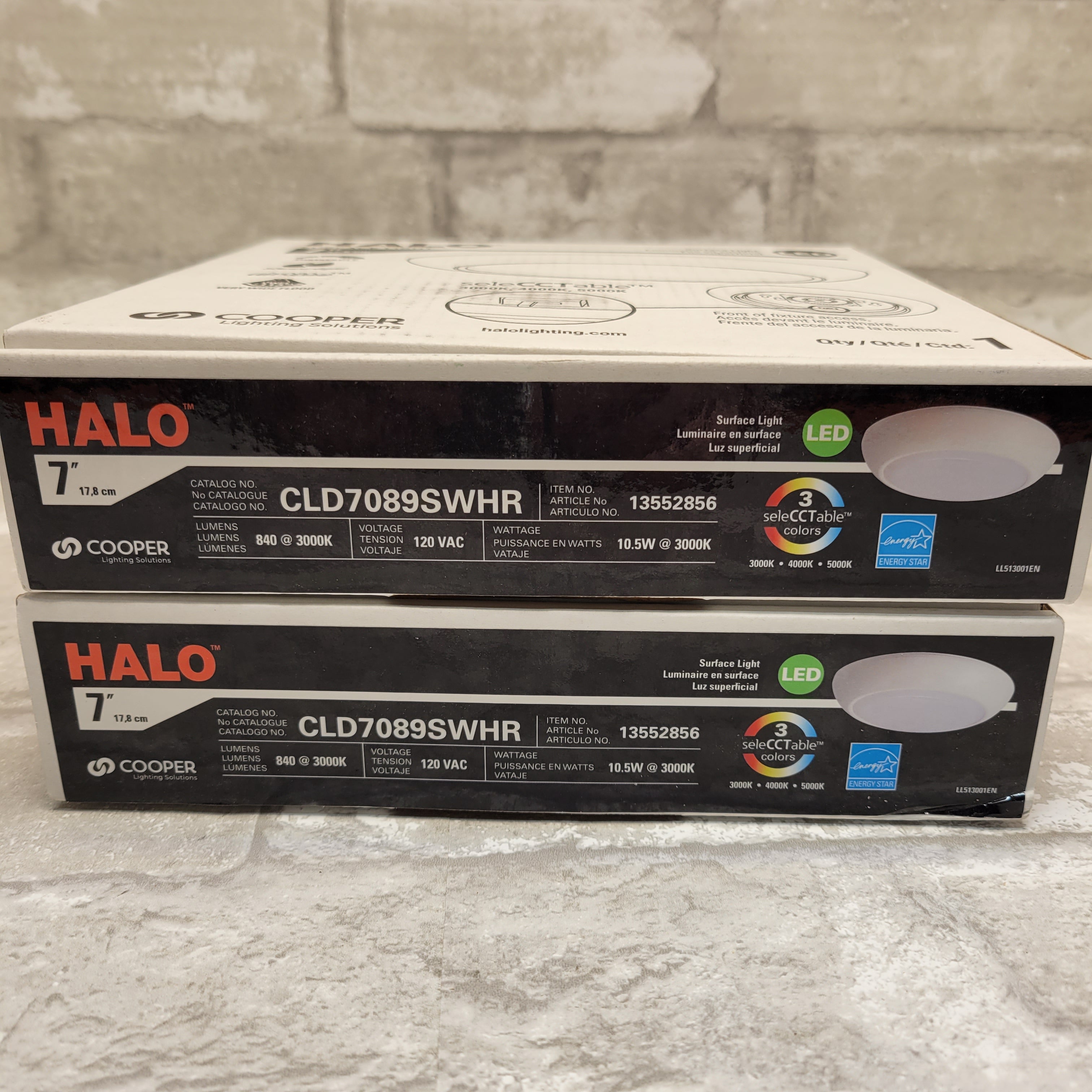 (2) Halo CLD 7 in. White Selectable Integrated LED Flush Mount Ceiling Light (7944831074542)